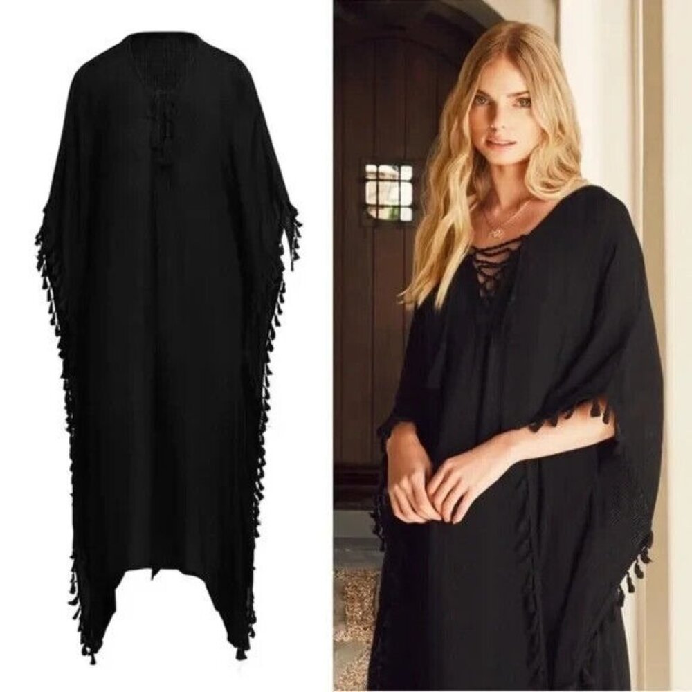 Walter Baker Womens Acapulco Kaftan Swimsuit Cover Up Dress‎ Black One Size